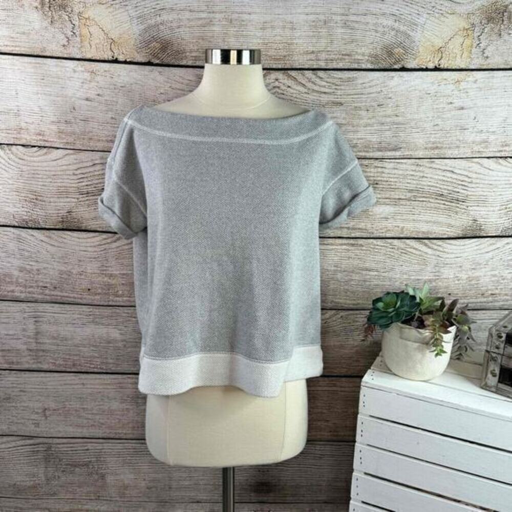Lou & Grey Silver Short Sleeves Boat Neck Knit Top Size XS